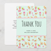 かわいいベビー動物＆おもちゃのパターン感謝カード サンキューカード (正面/裏面)