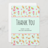 かわいいベビー動物＆おもちゃのパターン感謝 サンキューカード (正面/裏面)