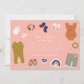かわいいベビー図解入りの、写真付きのアイテムピンク赤ちゃんシャワー 招待状 (正面)