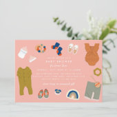 かわいいベビー図解入りの、写真付きのアイテムピンク赤ちゃんシャワー 招待状 (スタンド正面)