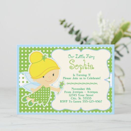 かわいいベビー妖精バースデーパーティ招待状 招待状 (スタンド正面)