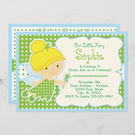 かわいいベビー妖精バースデーパーティ招待状 招待状 (正面/裏面)