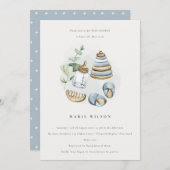 かわいいベビー子供部屋エッセンシャルブルーボーイベビーシャワー 招待状 (正面/裏面)