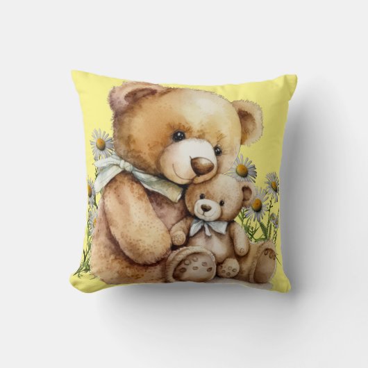 かわいいベビー子供部屋トドラーテディベアイエロー クッション (正面)