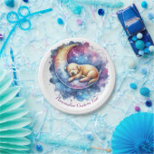 かわいいベビー子犬が月に眠る ペーパープレート (パーティー)