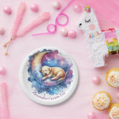 かわいいベビー子犬が月に眠る ペーパープレート (パーティー)