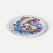 かわいいベビー子犬が月に眠る ペーパープレート (アングル)