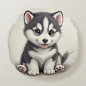 かわいいベビー子犬（ハスキー）丸い枕 ラウンドクッション (正面)