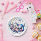 かわいいベビー子猫が月に眠る ペーパープレート (パーティー)