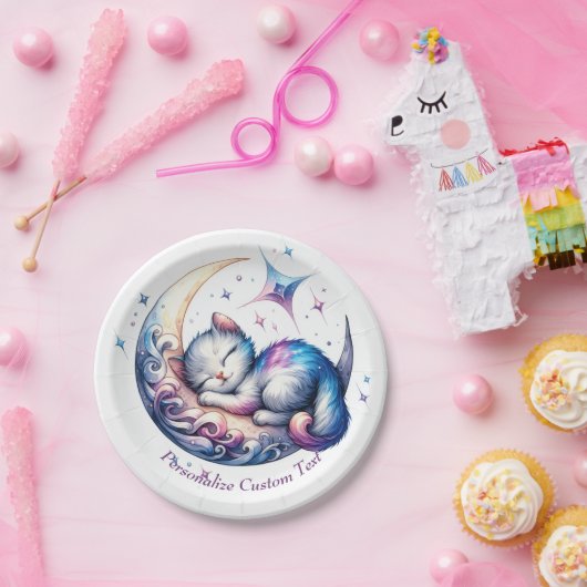 かわいいベビー子猫が月に眠る ペーパープレート (パーティー)