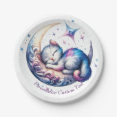 かわいいベビー子猫が月に眠る ペーパープレート (正面)