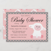 かわいいベビー子羊と水玉模様ベビーシャワー 招待状 (正面/裏面)