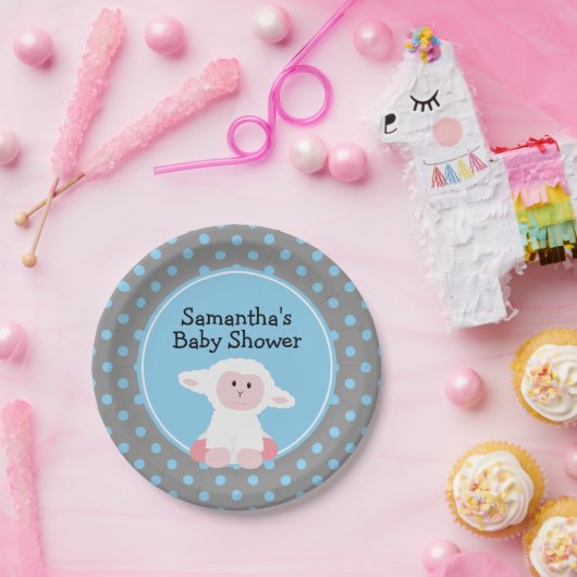 かわいいベビー子羊と水玉模様赤ちゃんシャワー ペーパープレート (パーティー)