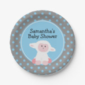 かわいいベビー子羊と水玉模様赤ちゃんシャワー ペーパープレート (正面)