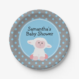 かわいいベビー子羊と水玉模様赤ちゃんシャワー ペーパープレート