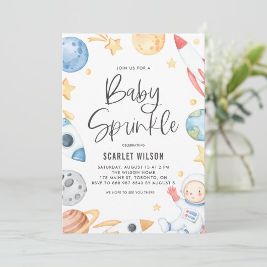 かわいいベビー宇宙飛行士宇宙テーマベビー散布機 招待状 (スタンド正面)