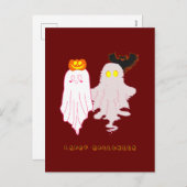 かわいいベビー幽霊ハロウィンホリデーハガキ シーズンポストカード (正面/裏面)
