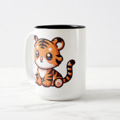 かわいいベビー座る虎の漫画 ツートーンマグカップ (正面左)