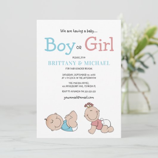 かわいいベビー性別の表示 招待状 (スタンド正面)