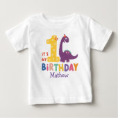 かわいいベビー恐竜が私の1歳の誕生日 ベビーTシャツ (正面)