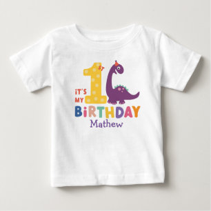 かわいいベビー恐竜が私の1歳の誕生日 ベビーTシャツ