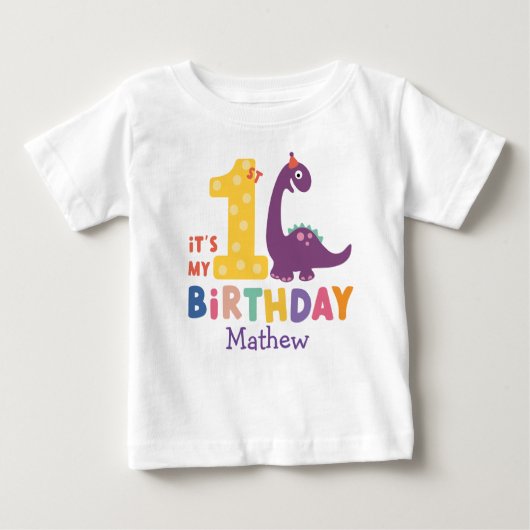 かわいいベビー恐竜が私の1歳の誕生日 ベビーTシャツ (正面)