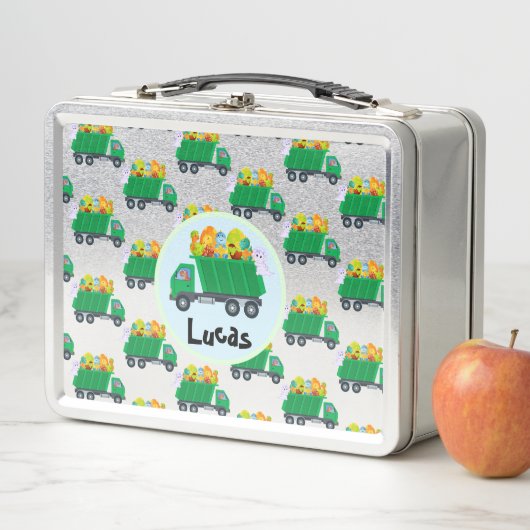 かわいいベビー恐竜の卵ごみトラック戻る2学校 メタルランチボックス (インサイチュ)