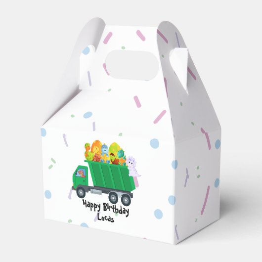 かわいいベビー恐竜の卵ごみトラック誕生日部 フェイバーボックス (正面サイド)
