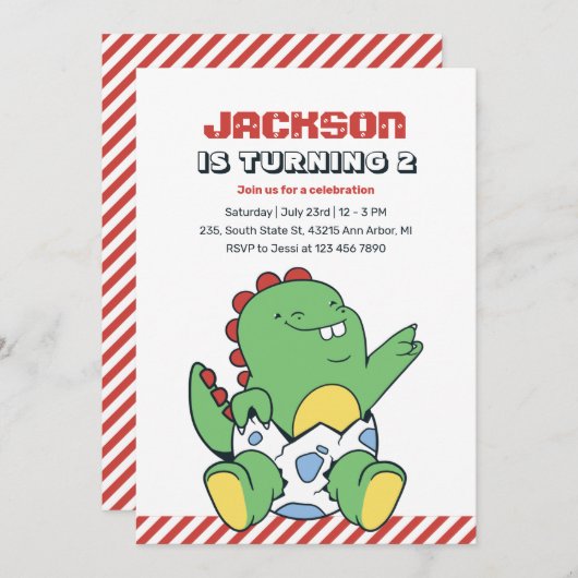 かわいいベビー恐竜の卵子供の誕生日招待状 招待状 (正面/裏面)