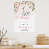 かわいいベビー恐竜の女の子赤面バラへようこそ ポスター (キッチン)