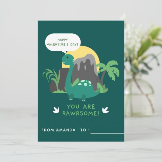 かわいいベビー恐竜の小学校バレンタインデー シーズンカード (スタンド正面)