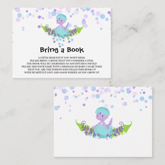 *~*かわいいベビー恐竜の赤ちゃんシャワーが本を持ってくる エンクロージャーカード (正面/裏面)