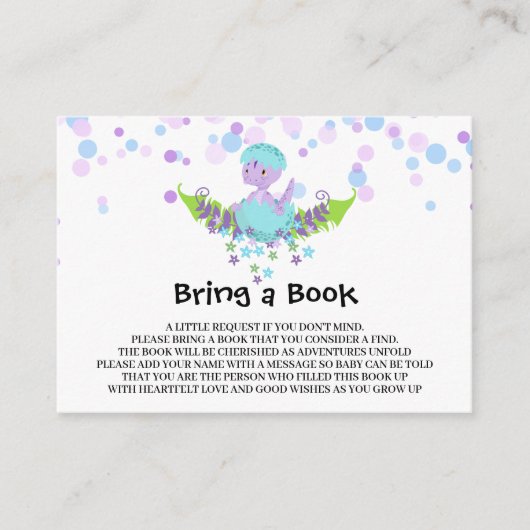 *~*かわいいベビー恐竜の赤ちゃんシャワーが本を持ってくる エンクロージャーカード (正面)
