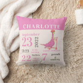 かわいいベビー恐竜ピンク誕生統計ガール子供部屋 クッション (ブランケット)