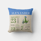 かわいいベビー恐竜ブルー誕生統計ボーイ子供部屋 クッション (正面)