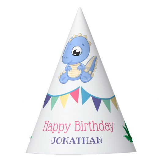 かわいいベビー恐竜ボーイ誕生日 パーティーハット (正面)