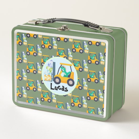 かわいいベビー恐竜建築トラックボーイB2S メタルランチボックス (正面)
