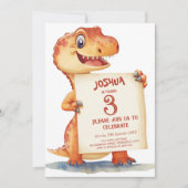 かわいいベビー恐竜Iサイン子供の誕生日パーティー 招待状 (正面)