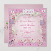 かわいいベビー服と花のベビーガールシャワー 招待状 (正面/裏面)