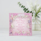 かわいいベビー服と花のベビーガールシャワー 招待状 (スタンド正面)