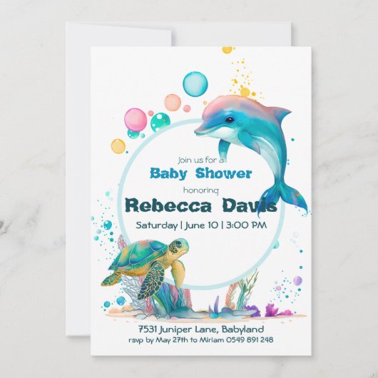 かわいいベビー水中 招待状 (正面)