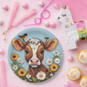 かわいいベビー牛と花鳥 ペーパープレート (パーティー)