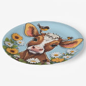 かわいいベビー牛と花鳥 ペーパープレート (アングル)