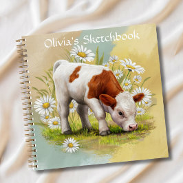かわいいベビー牛のフィールドのデイジースケッチ ノートブック