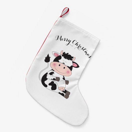 かわいいベビー牛漫画 スモールクリスマスストッキング (正面 (吊り時))