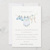 かわいいベビー物干しアクアブルーボーイベビーシャワー サンキューカード (正面)