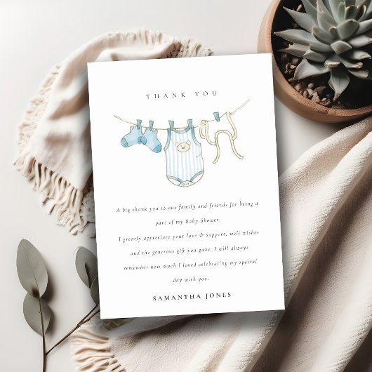 かわいいベビー物干しアクアブルーボーイベビーシャワー サンキューカード