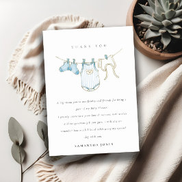 かわいいベビー物干しアクアブルーボーイベビーシャワー サンキューカード