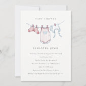 かわいいベビー物干しピンクガールベビーシャワー招待状 サンキューカード (正面)