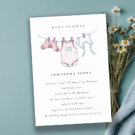 かわいいベビー物干しピンクガールベビーシャワー招待状 サンキューカード